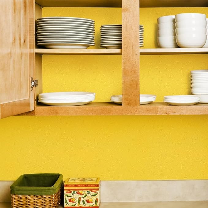 Yellow Peel and Stick Self Adhesive Wallpaper Countertop Contact Paper | Removable Embossed Silk Waterproof Bathroom Wallpaper 15.7" X 393.7" Kitchen Vinyl Wrap for Cabinet Shelf Liner Paper