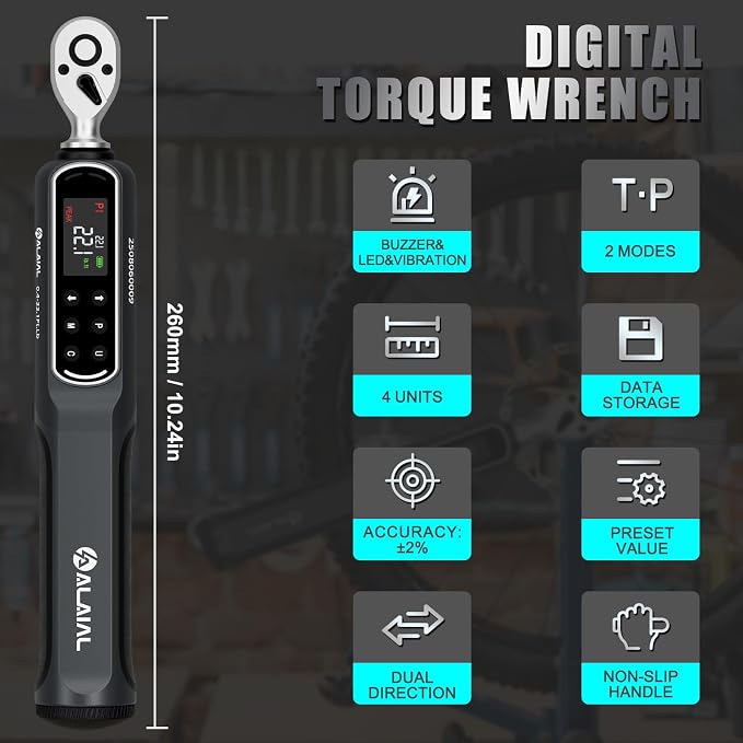 Digital Torque Wrench 0.4-22.1 Ft.Lb/0.5-30 Nm, 1/4 Drive | Dual Direction Rachet Wrench with Vibration, Buzzer and LED Alert, Electronic Torque Wrench for Bike Motorcycle Car Repair