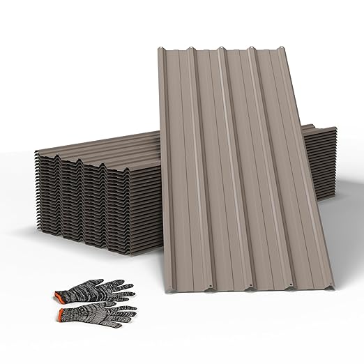 25pcs Metal Roofing Panels, 42.52'' L ×17.72'' W 182.34 ft² Corrugated Metal Sheets, Galvanized Steel Roof Fence Panels for Mobile Homes, Garages, Chicken Coop, Sheds, Stables, Patio, Warm Gray