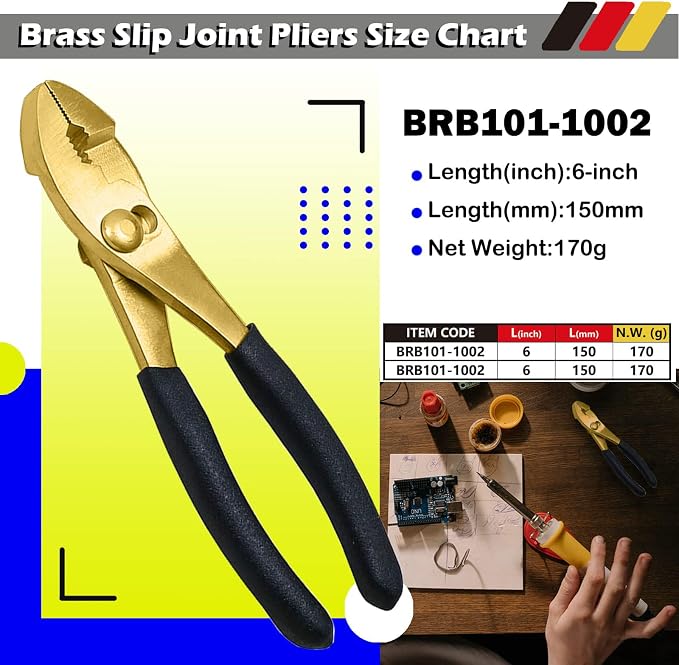 WEDO 2PCS Brass Pliers Set - 6" Slip Joint Pliers, 6" Adjustable Combination Pliers with Non-Slip Handle,For Gripping, Loosening Nuts and Bolts, Cutting Steel Wire,Die-Forged,Corrosion Resistant