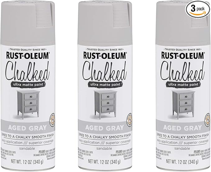 Rust-Oleum 302592-3PK Chalked Ultra Matte Spray Paint, 12 oz, Aged Gray, 3 Pack