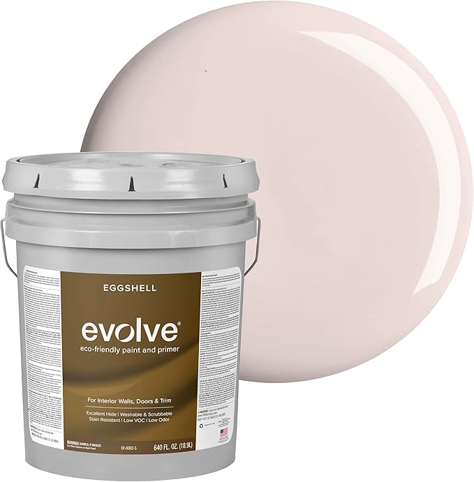 EVOLVE Interior Paint & Primer, Eggshell (Pale Pink), 5 Gallon – One-Coat Coverage, Excellent Hide, Low VOC, Low Odor, Washable Paint for Walls, Doors & Trim