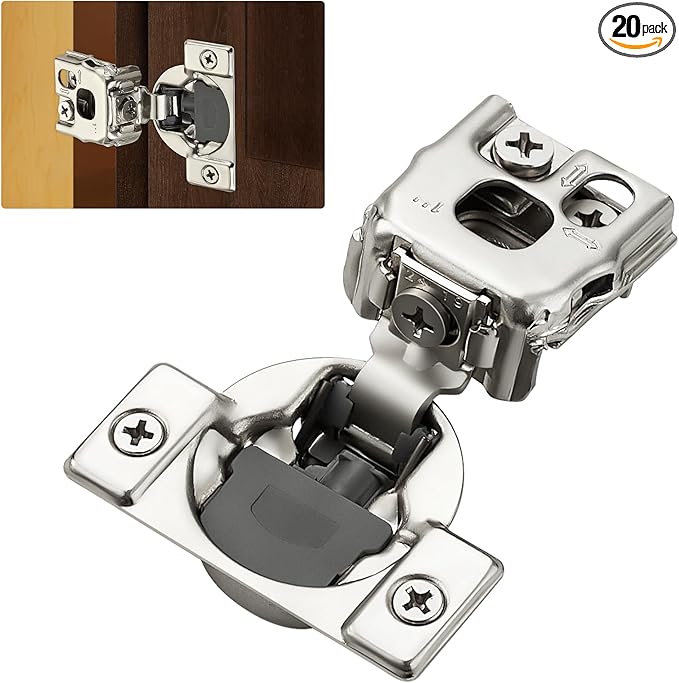 20 Pack (10 Pairs) 1" Overlay Soft Close Cabinet Hinges, Satin Nickel Stainless Steel Concealed Hinges with 3D Self-Closing for Face Frame Doors & Kitchens
