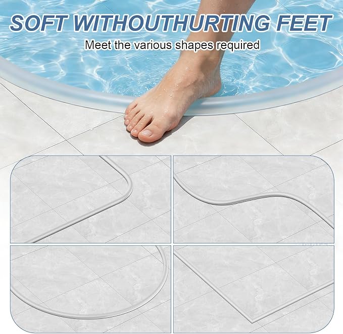 Silicone Shower Water Dam Stopper,Self-Adhesive Collapsible Splash Guard for Wet Dry Separation,Walk-in Shower Edge Seal Strip,Multi-Use Water Barrier for Bathroom,Kitchen Sink (Transparent, 118inch)