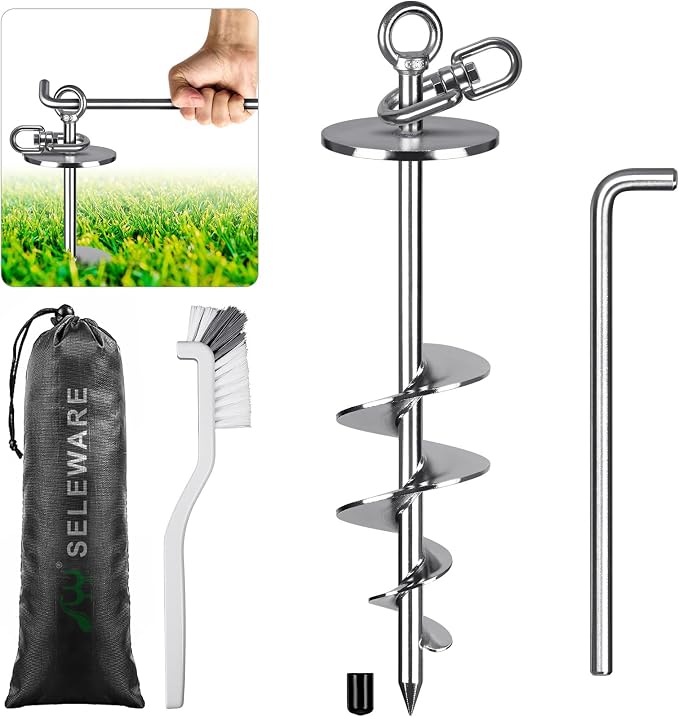 SELEWARE Dog Tie Out Stake 360° Swivel Dog Anchor Outdoor Dog Ground Stake | 17" Long Anti-Rust Heavy Duty Dog Stake for Large Dogs up to 220 lbs, Easy Install with Twist Rod for Yard, Camping Outside