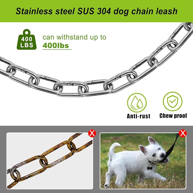 SELEWARE Dog Tie Out Stake, Dog Anchor with 15FT Stainless Steel Dog Chain | 15" Long Anti-Rust Heavy Duty Dog Stake for Large Dogs up to 100 lbs, Easy Install with Twist Rod for Yard, Camping Outside