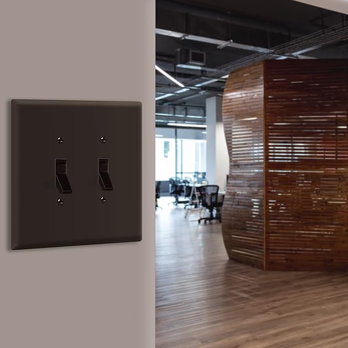 ENERLITES Double Toggle Switch Cover, Two Gang Light Switch Wall Plate, Gloss Finish, Oversized 2-Gang 5.5" x 5.5", Unbreakable Polycarbonate Thermoplastic, UL Listed, 8812O-BR, Brown