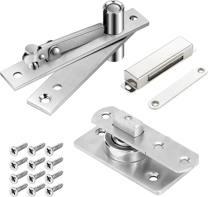 330 LBS Pivot Hinge Set with Magnetic Door Catch for Large & Heavy Wood Doors – HBL’ Hidden Pivot Door Hardware for Bookshelves, Built-in Ball Bearings for Smooth & Quiet Operation.