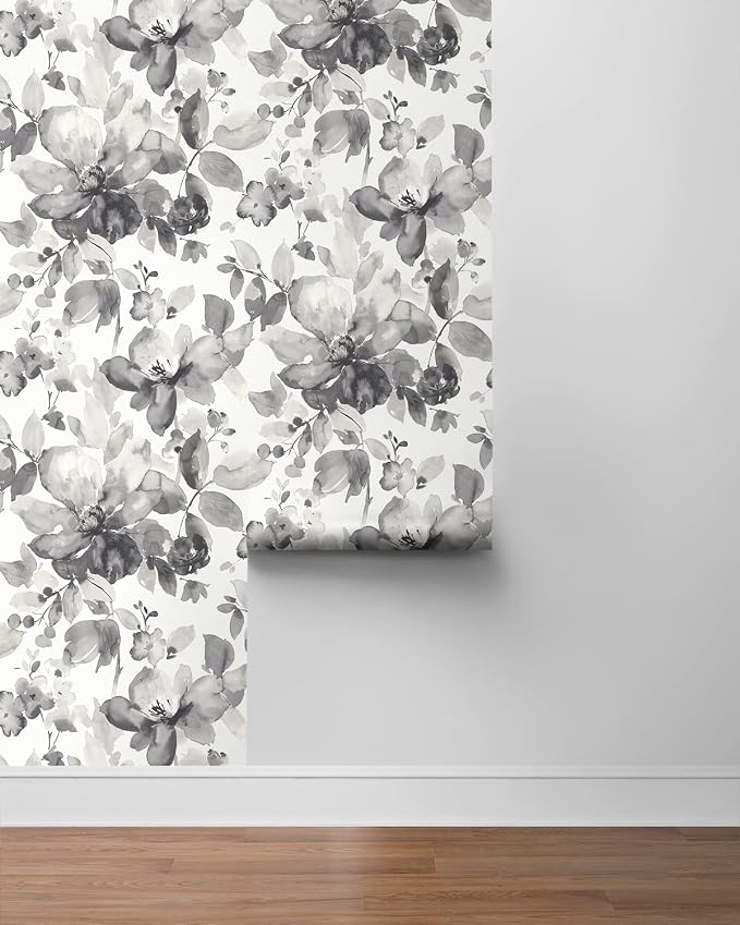 NextWall Watercolor Flower Peel and Stick Wallpaper (Inkwell)