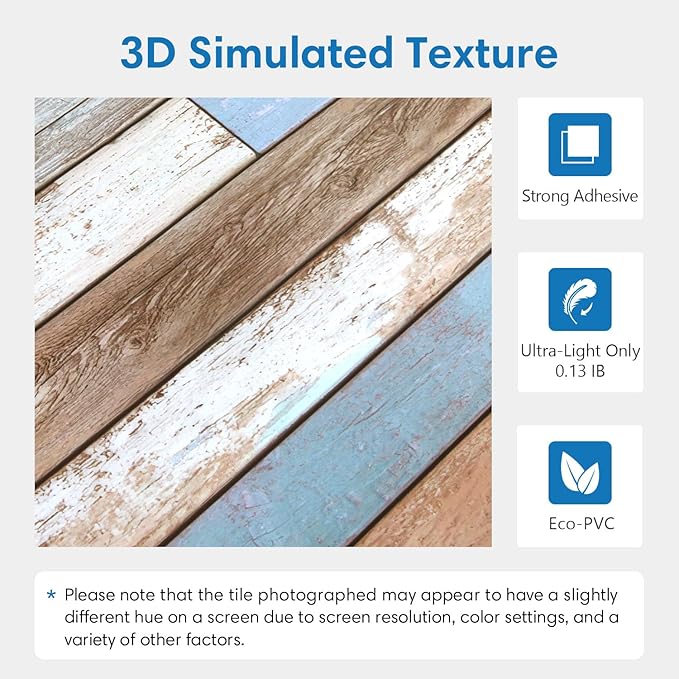 COMSTICKC Peel and Stick Faux Wood Wall Sticker Wall Panels, 10 Pcs of 12" x 12", Ultra-Light Thin PVC 3D Fake Wood Shiplap Self-Adhesive Wall Covering Wallpaper Interior Farmhouse Decor, Blue Brown