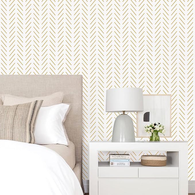 Erfoni Yellow White Peel and Stick Wallpaper Modern Herringbone Wallpaper | 17.7in x 118.1in Geometric Removable Contact Paper Bathroom Peel and Stick Self Adhesive Cabinets Wallpaper Waterproof