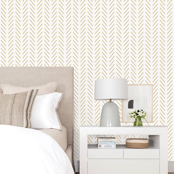 Erfoni Yellow White Peel and Stick Wallpaper Modern Herringbone Wallpaper | 17.7in x 393.7in Geometric Removable Contact Paper Bathroom Peel and Stick Self Adhesive Cabinets Wallpaper Waterproof