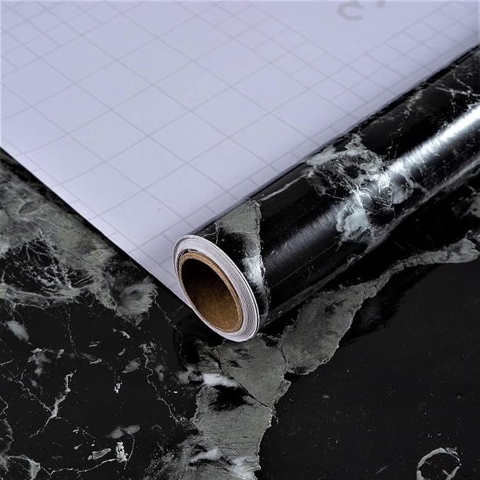 Black Marble Contact Paper 31x157 inch Marble Peel and Stick Wallpaper Kitchen Countertop Waterproof Vinyl Wrap Self Adhesive Removable Granite Wallpaper for Furniture Desk Table Cabinet Cover