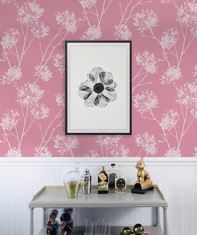 NextWall One O'Clocks Botanical Peel and Stick Wallpaper (Pink)