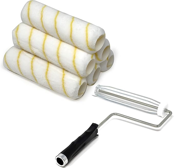 Allgala Paint Roller Covers, 6 Pack 9 Inch with Fitting Paint Roller Cover Frame, Shedless Lint Free Painter Rolle Sleeves 1/2 in Roller Naps for Paint Roller Kit