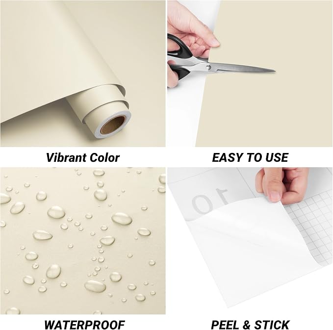 Beige Contact Paper for Cabinets Solid Color Wallpaper Peel and Stick Beige Contact Paper Cabinet Vinyl Wrap Solid Color Wallpaper for Cabinet Bedroom 12x120 Inch