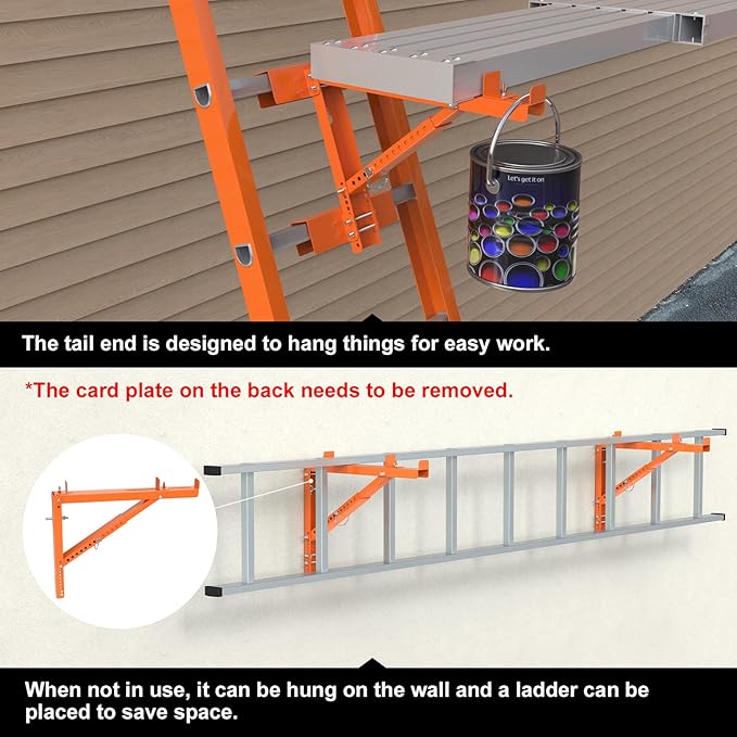 New Upgraded Adjustable Ladder Jacks 2 Pack for Scaffolding Platform, Two-Rung Short Body Extension Ladder Jack Scaffold Bracket, Orange Ladder Platform Accessories Ladder Jack Part for Working Stage