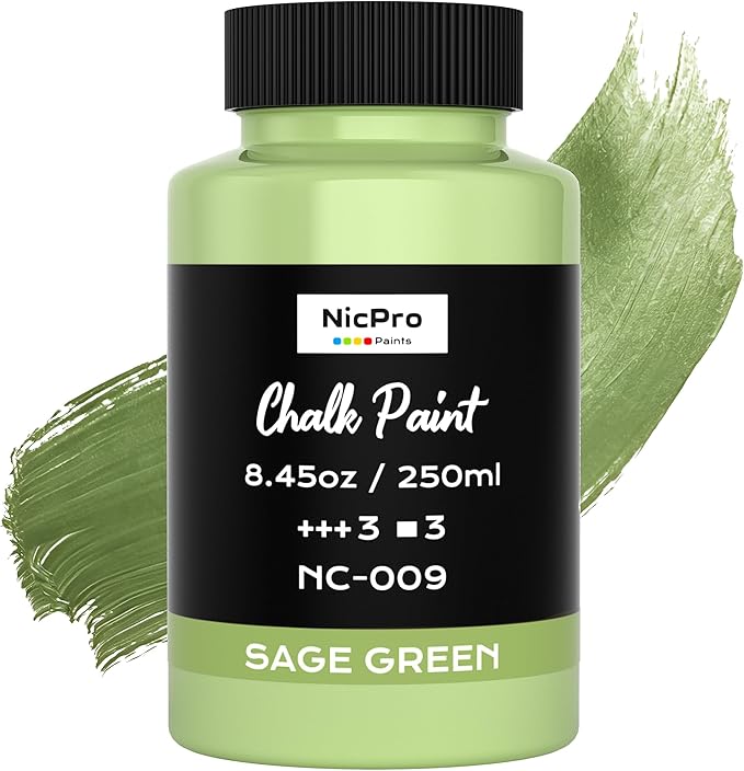Nicpro All-in-One Sage Green Chalk Paint for Furniture, 8.45 oz (250ml) Matte Finish Chalk Paint, Built-In Primer & Top Coat Milk Paint, Non-Toxic Furniture Paint for Wood, Metal, Home Decor