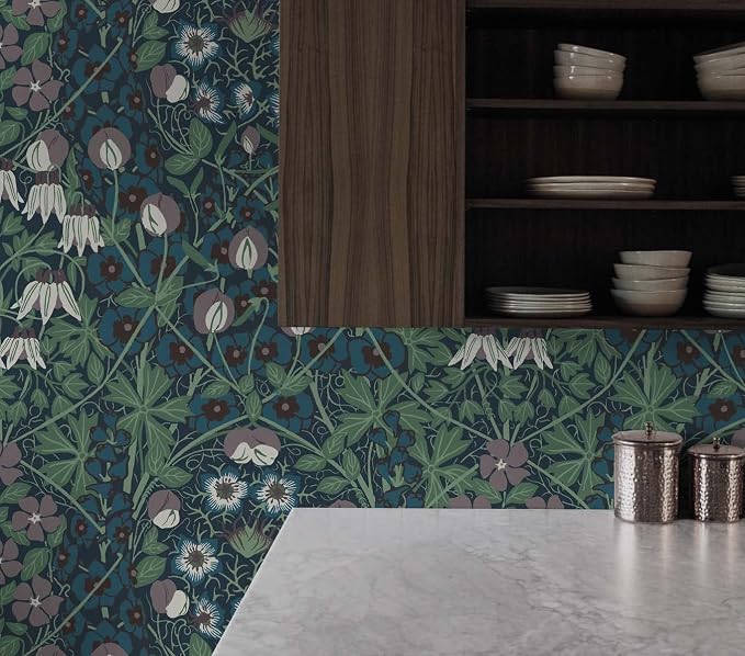NextWall Tulip Garden Floral Peel and Stick Wallpaper (Deep Ocean & Purple Haze)