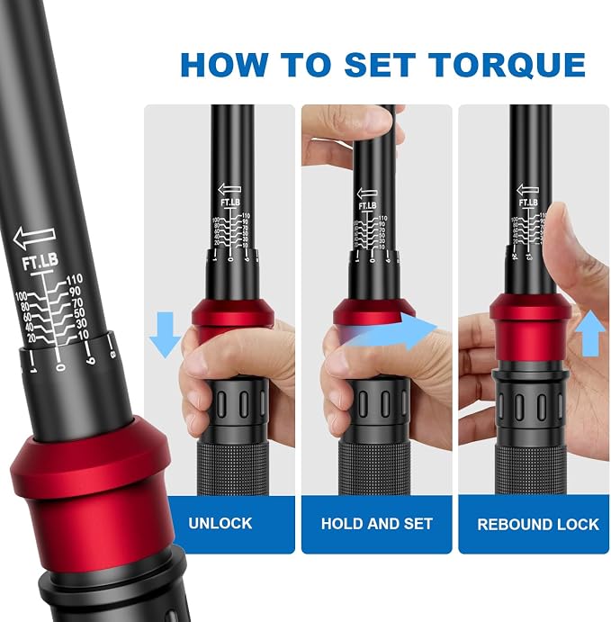 3/8" Click Torque Wrench, 10-110 ft-lb, for Lug Nuts & Spark Plugs | ±3% Accuracy, 13.6-149.2Nm, Dual-Direction 72-Tooth Ratchet, Click Alert, for Engine, Suspension, Motorcycle & Car Repair