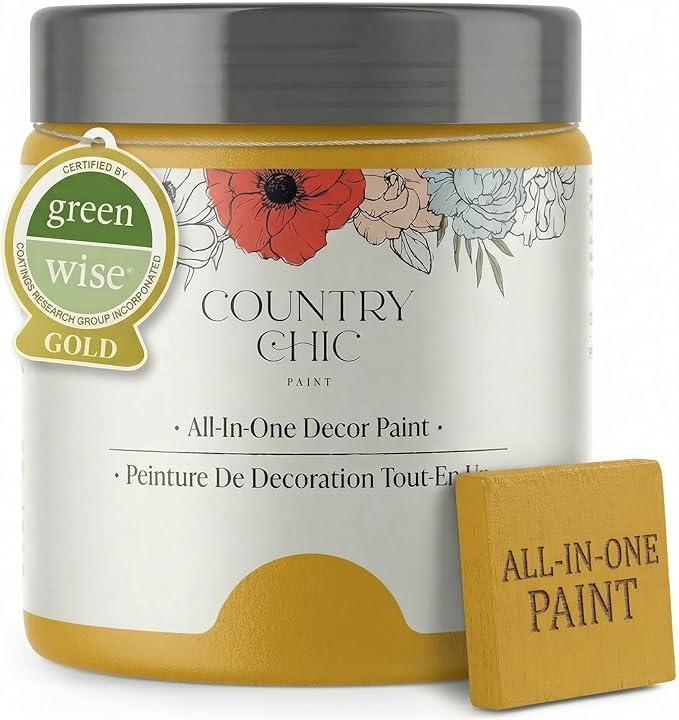 Country Chic All-in-One Chalk Paint for Furniture, Cabinets, Home Decor, Eco-Friendly, Matte Finish, Built-In Primer & Top Coat for Wood, Metal - Fresh Mustard (Mustard Yellow) - 4 oz (118 ml)