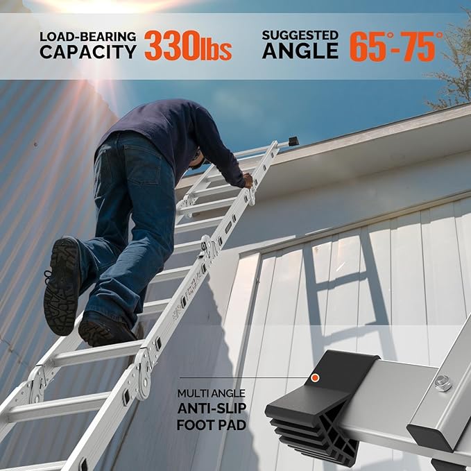 12.5 FT Folding Ladder, LUISLADDERS Multi-Purpose Ladder, Aluminium Extension Ladders 7 in 1 Heavy Duty Combination EN 131 Standard