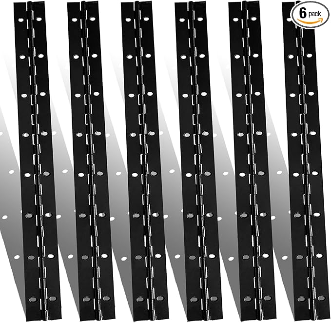 6PCS Continuous & Piano Hinges 16Inch with Holes, 0.04”Thick Stainless Steel 304 Heavy Duty Black Piano Hinges, 1.2" Open Width Continuous Hinge for Cabinets Boat Marine Door, Mailbox, Storage Boxes