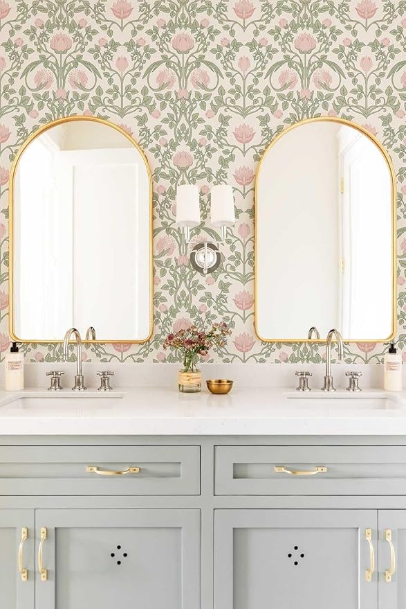 YXTII Peel and Stick Wallpaper Pink Floral Damask Wallpaper for Bedroom Decorative Self Adhesive Shelf Drawer Liner