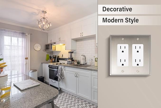 Henne Bery Soft Modern Decorative Wall Plate Switch Plate Outlet Cover (Double Decorator, Satin Nickel)