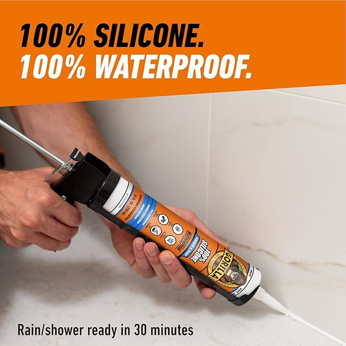 Gorilla 100% Silicone Sealant Caulk Window & Door, 10 Ounce Cartridge, White