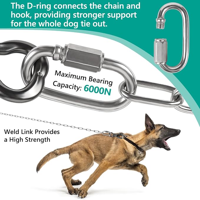 Tresbro Heavy Duty Dog Chains for Outside, 6FT Stainless Steel Tie Out Cable with Swivel Hook for Small Medium Dogs, Metal Chew Proof Pet Runner Chain Leash Lead for Outdoor Camping Hiking Yard, 5MM