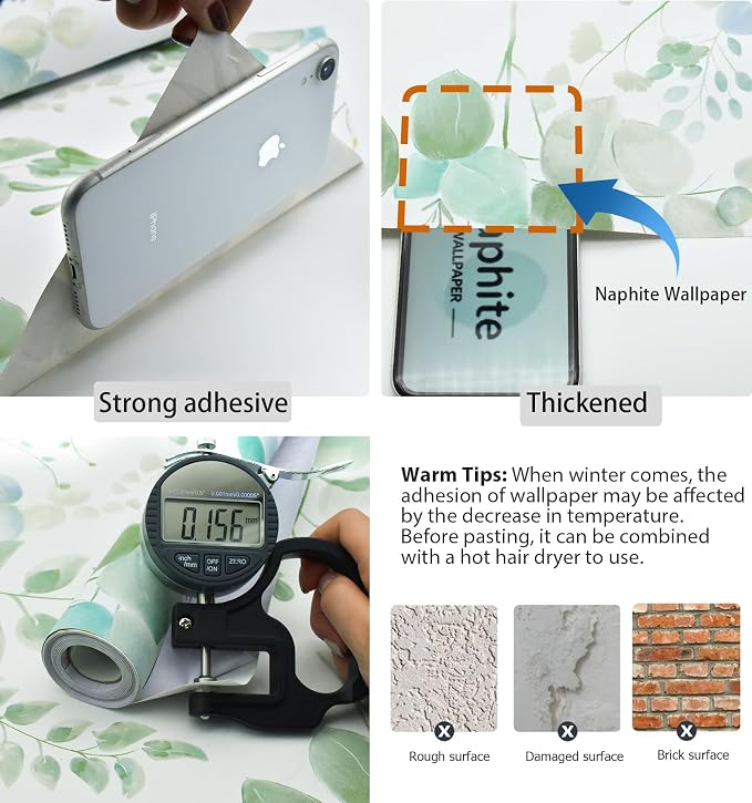 Naphite Green Floral Wallpaper Botanical Leaf Contact Paper 393in17.3in | Nature Eucalyptus Boho Contact Paper for Cabinets,Vinyl Self Adhesive Removable Wallpaper,Bedroom Bathroom Decor, Easy Match