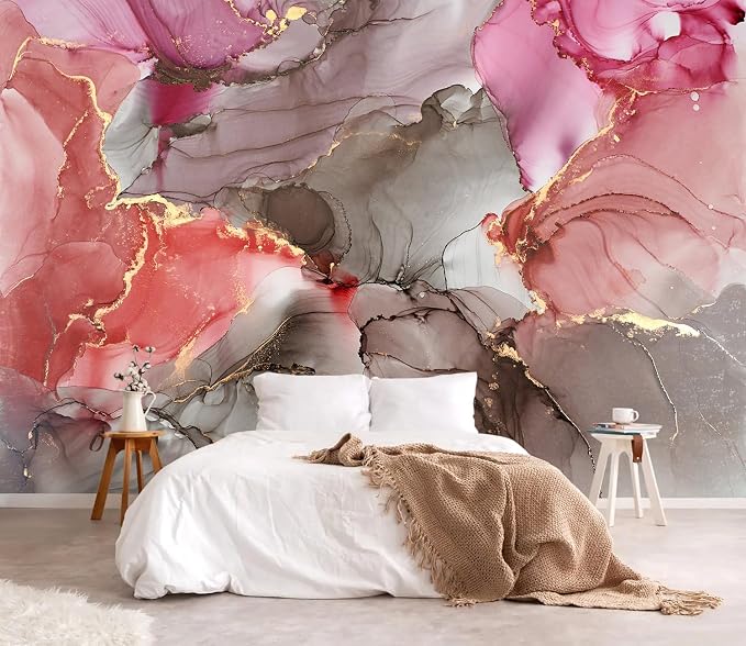 YQWDMX - Pink Marble Peel and Stick Wallpaper with Modern Abstract self-Adhesive Mural for Bedroom ZY14 M