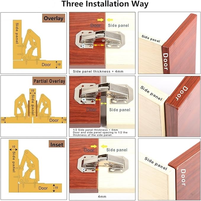 2-Pack Hidden Hinges for Cabinet Doors Frameless, Concealed Cabinet Hinges, 90 Degree Surface Mount Hinges