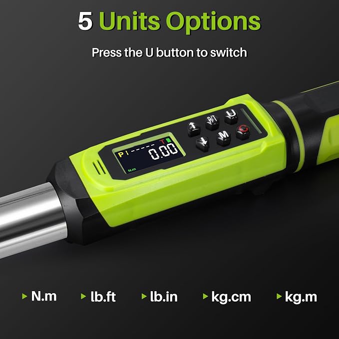 1/2" Digital Torque Wrench-2-147.5Ft.Lb for Car Motorcycle Repair | Electric Torque Wrench 1/2 Drive(3-200N.m), Vibration Buzzer LED Indicator,±2% Accuracy Five Units for Bike Tire Auto Repair