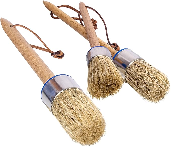 Chalk Paint Brush Set – 3 Pcs Chalk Paint for Furniture Natural Bristle Painting & Waxing Brushes, Painting Stencil, DIY Furniture, Home Decor, Card Making, DIY Art Crafts