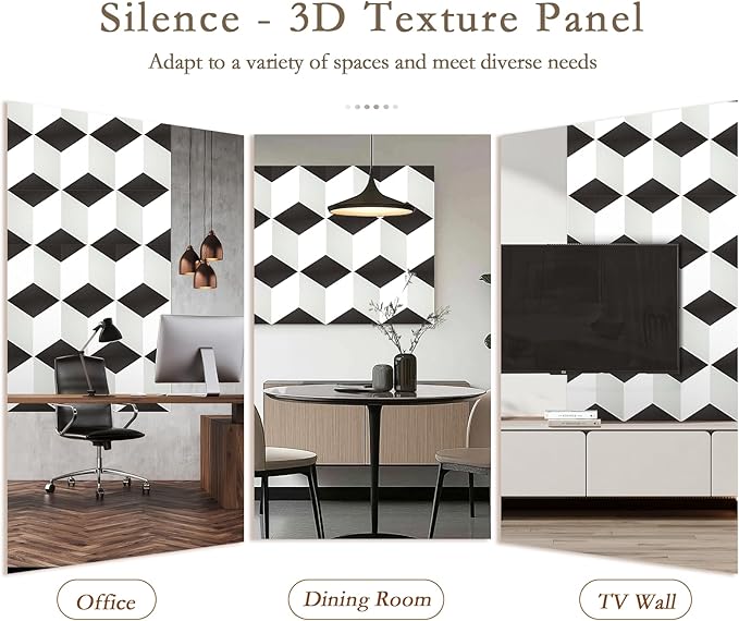 12Pack Acoustic Panels, Self-Adhesive Sound Proof Panels for Walls, Decorative 3D Textured Printing Sound Dampening Panels Sound Absorption Tiles for Studio, Office, Home, 12×12×0.4", Black and White