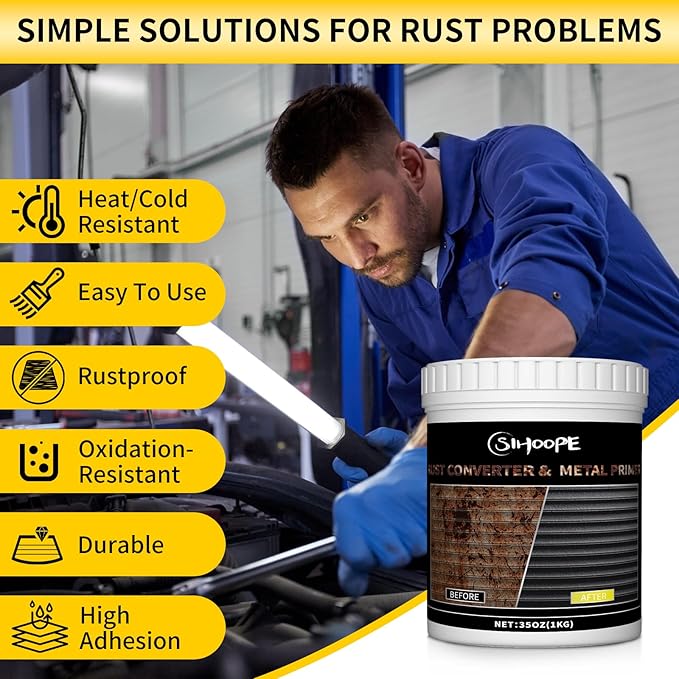 2-in-1 Rust Converter & Metal Primer, 35 Oz Black Rust Inhibitor Paint Primer, Rust Remover for Metal, Long-Lasting Rust Preventative Coating Rust Reformer Heat Resistance Rust Paint Cover