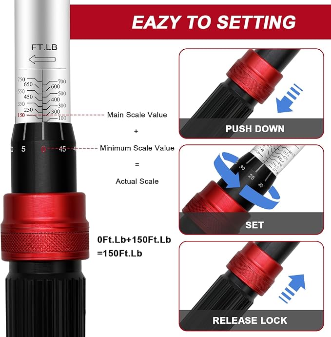100-750ft. lb 3/4 Drive Torque Wrench, Dual-Direction Adjustable High Accuracy Torque Wrench, ±3% Click with Buckle for Car Trucks Oil Rigs Off-Road Equipment