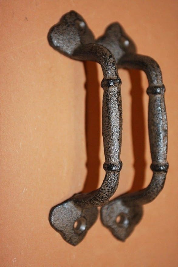 10 Kitchen Cupboard Pulls 4 3/8 Center, 5 3/8 L, Cast Iron Americana Rustic Country, HW-64