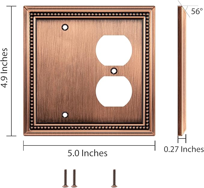 Henne Bery Sunken Pearls Heavy Duty Decorative Wall Plate Switch Plate Outlet Cover (Blank/Duplex, Antique Copper)