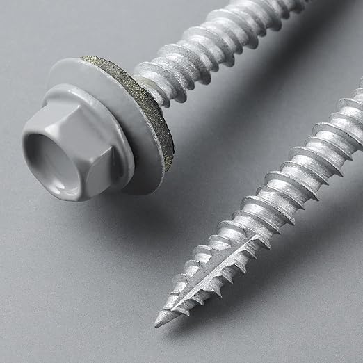 Metal Roofing Screws #10 × 1 1/2 Inch, 64pcs Grey Ruspert Coating Hex Head Sheet Metal Roof Screws, Self Starting Metal to Wood Siding Screw, EDPM Rubber Washers