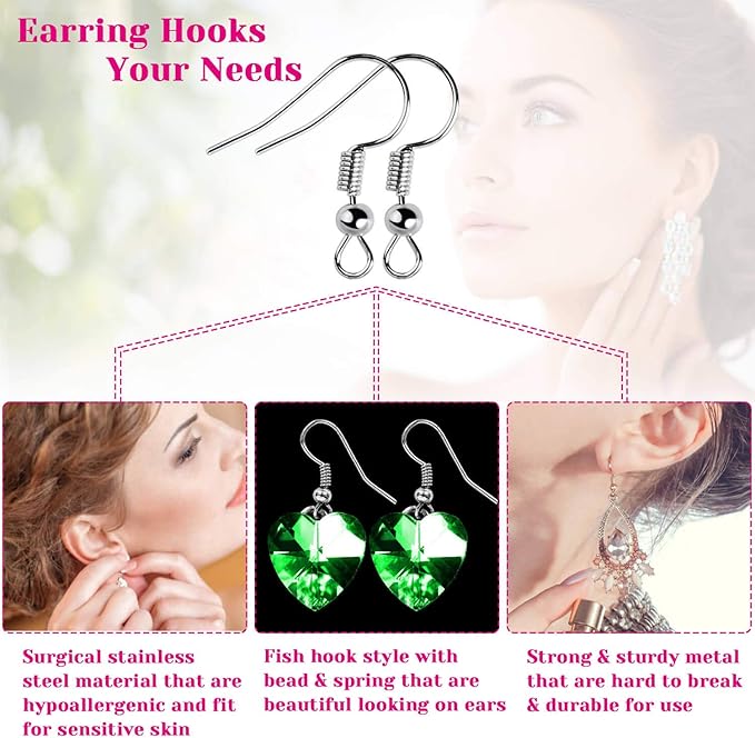 Cridoz Earring Hooks for Jewelry Making Supplies, 240pcs Hypoallergenic Stainless Steel Fish Hooks Kit With 240pcs Earring Backs