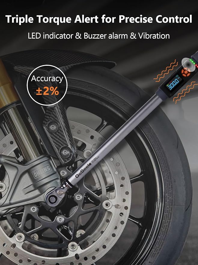 Goseek Upgraded Rechargeable Digital Torque Wrench, 12.5-250.7Ft-lbs/17-340Nm, 1/2'' Drive Electric Torque Wrench Set with Buzzer & LED & Vibration for Car Motor Tires Auto Repair