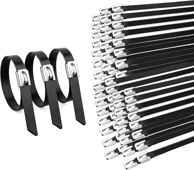 100PCS 0.18X11.8Inch 304‑Steel Self‑Locking Zip‑Ties for Auto Pipes Fences | High‑strength 304‑steel zip ties provide long‑lasting secure fastening for outdoor‑fence installations.