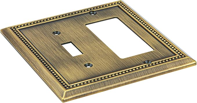 Henne Bery Sunken Pearls Heavy Duty Decorative Wall Plate Switch Plate Outlet Cover (Toggle/Decorator, Antique Brass)