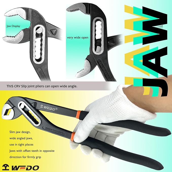 WEDO 2 PCS Groove Joint Pliers Set,CR-V Steel,10" and 12" Slip Joint Pliers,Adjustable Water Pump Pliers,Die-forged, Heat Treatment,Perfect for Plumbing Repair and Basic Home Maintenance