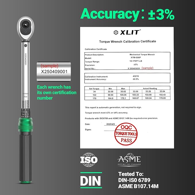 3-Piece Torque Wrench Set - 3 Click Wrenches (1/4", 3/8", 1/2") with 3pc Extension Bars, 72-Tooth Ratchet, ±3% Accuracy, for Automotive, Motorcycle & E-Bike