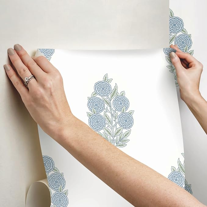 RoomMates Tamara Day RMK12517RL Blue Dutch Floral Peel and Stick Wallpaper