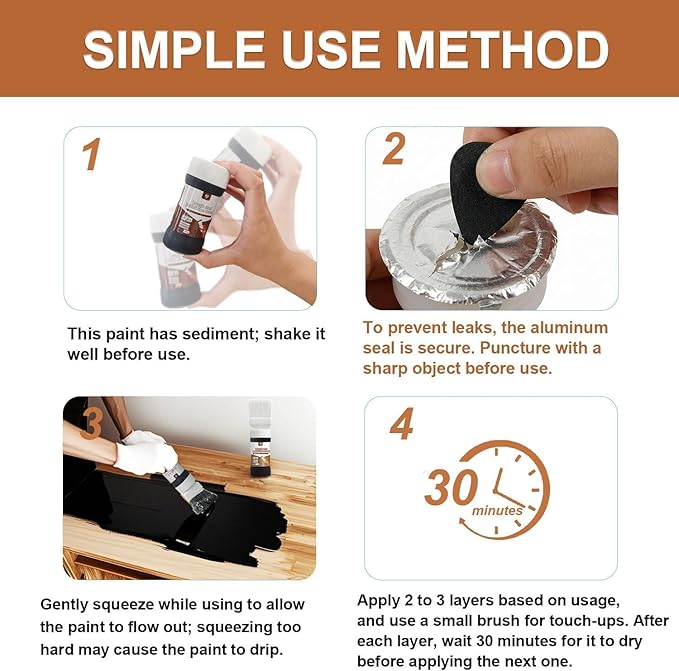 6.35 fl oz Wood Touch-Up Paint for Doors, Cabinets, Furniture & Metal Surfaces | Multi-Surface Scratch Repair | Quick-Drying Formula | Easy Application,White+Black